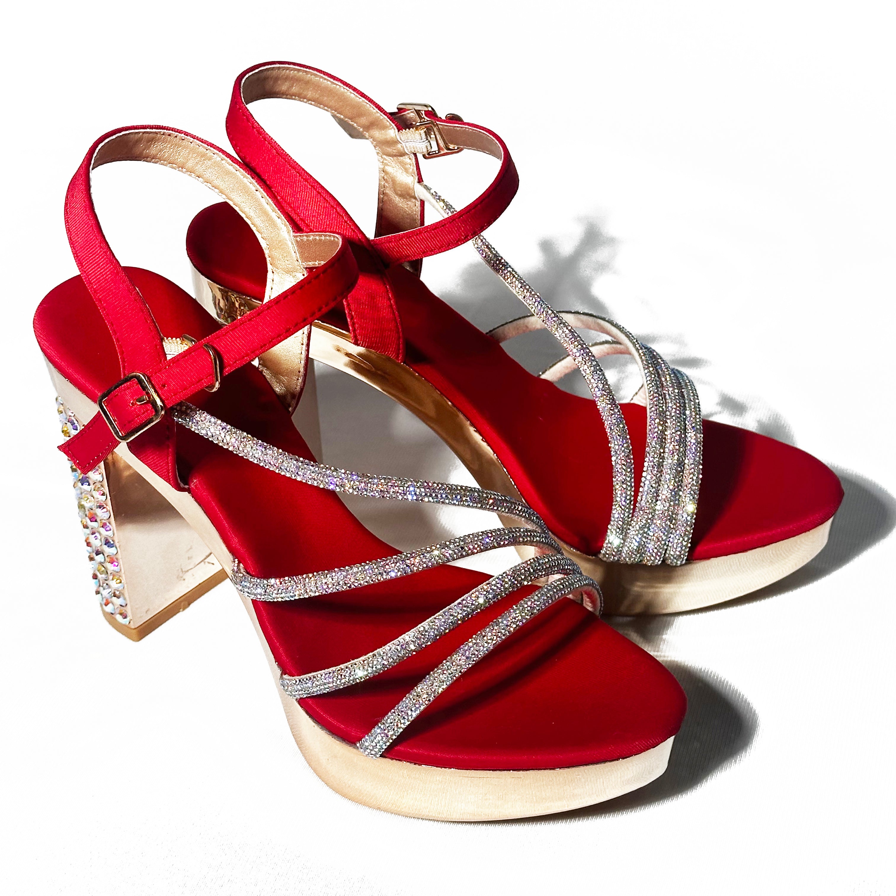 PrettyLittleThing Ruffle Block Heeled Sandals In Red | Lyst