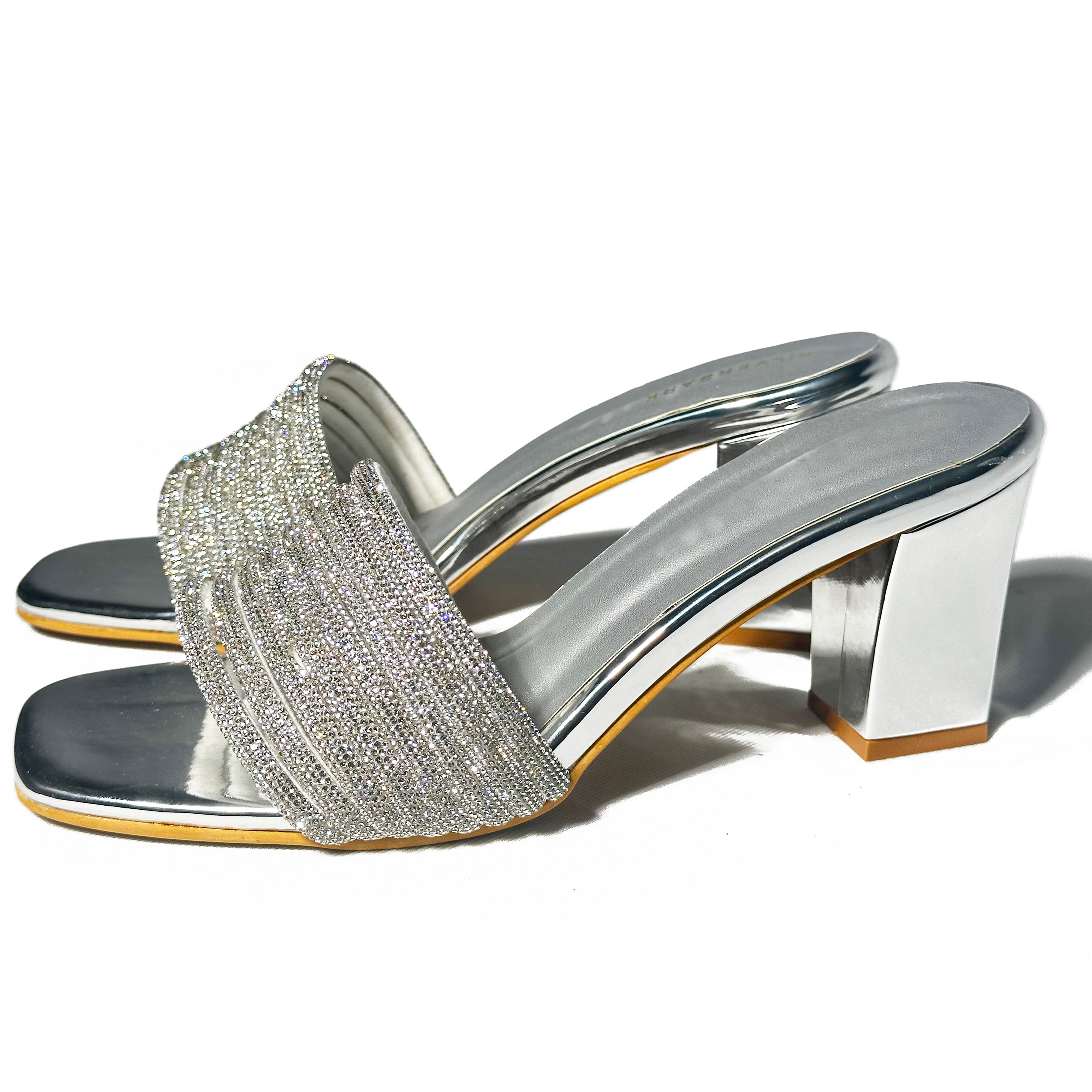Glamorous block heel sandals in silver rhinestone | ASOS