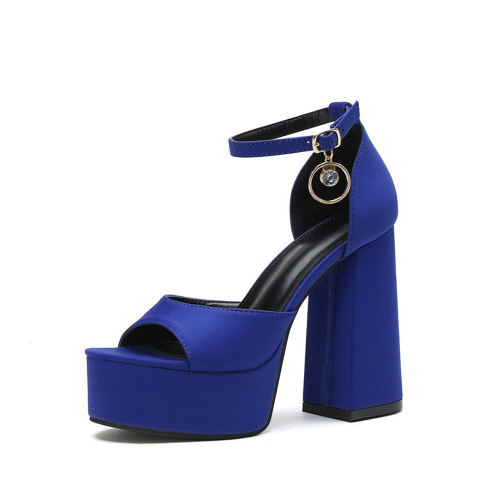 BLUE SATIN CHUNKY PLATFORM HEELS – MINISTRY OF HEELS -A Unit of Ayesha Bedi  Couture